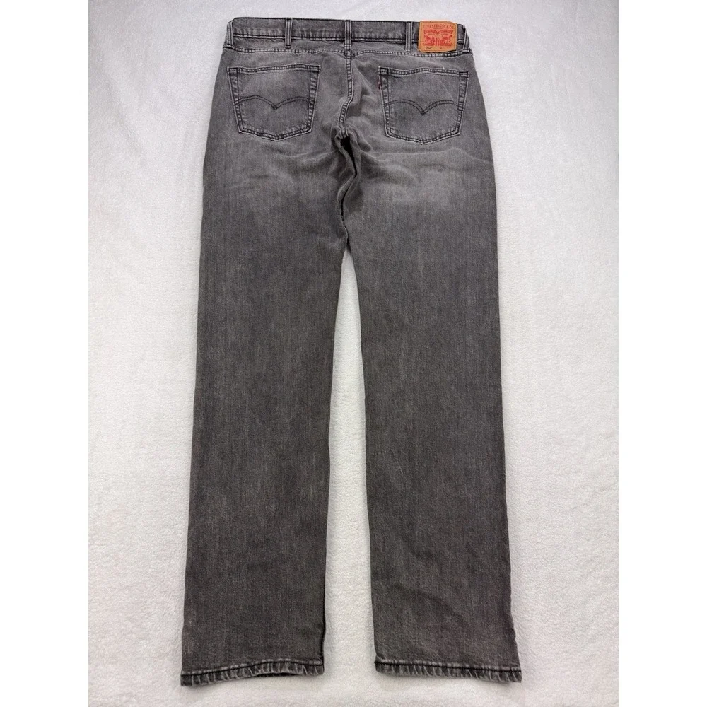 Levis 502 Jeans Mens 40x38 Gray Distressed Denim Taper Leg Red Tab
